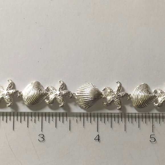 Sterling Silver 7.5" Starfish, Scallop, Clam Shell Bracelet - Picture 3 of 3